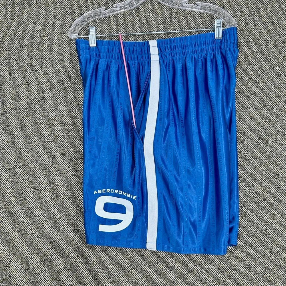 Y2K Abercrombie Fitch Gym Issue Mesh Lined Logo Stripe Athletic Shorts Blue XL